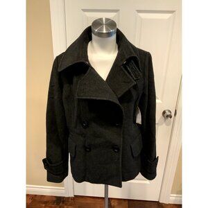 Michael Kors Black Wool Double Breasted Pea Coat, Size 12